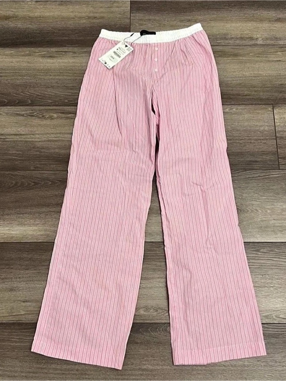 Zara Striped Wide Leg Pants in Pink & White Size XS NWT
